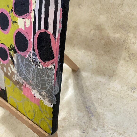 Mini Canvas 8x8 Original Acrylic Art with easel Abstract and collage handmade - Picture 3 of 5